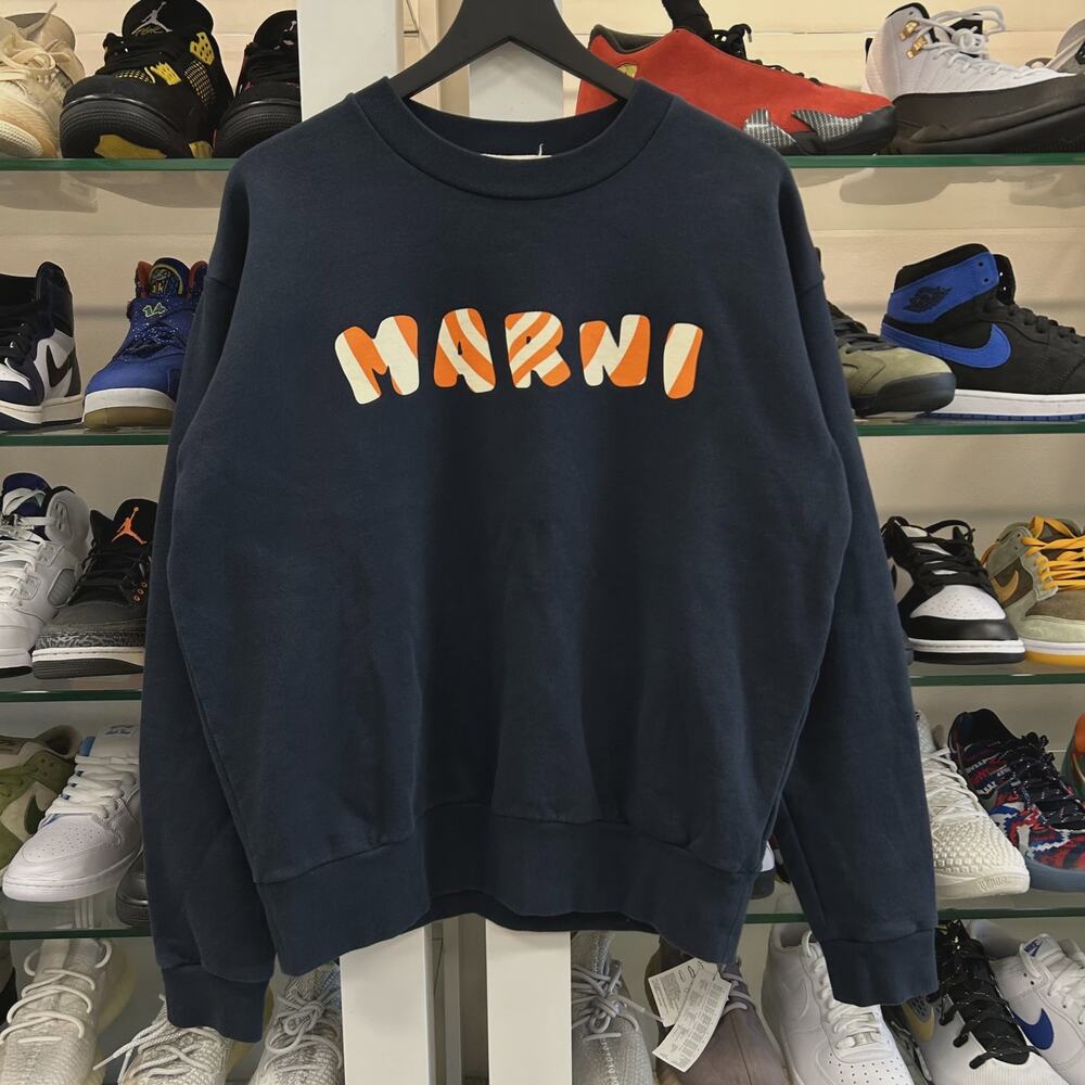 Marni Logo Organic Crewneck Sweater Navy Orange sz Medium M SF